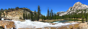 A noisy whitewater cascade surges west under luminous blue Sierra skies. Can't you just hear the sound?