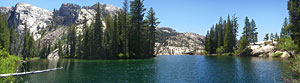 At this wide, tranquil spot, the Tuolumne gathers energy for the next plunge. Probably not a good spot to launch the boat...