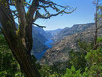 About halfway up, an easy-to-miss overlook is the only clear view of Hetch Hetchy. There are no trails near the water in this part of Hetch Hetchy.