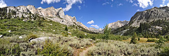 View east back to Castle Domes valley along the Woods Creek portion of the Rae Lakes loop, between Paradise and the JMT.