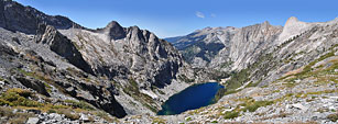 I climbed a boulder off trail to get this sweeping view of Hamilton Lk., her surrounding peaks, the High Sierra Trail and the valley west down to Bear Paw Meadow