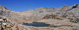 First of the Nine Lakes. Streams cascade down from the others, which are beyond and above it out of sight behind the mounds.