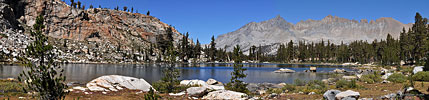 East across Little Five Lakes no. 1, the Kaweah range rising above it on the far side of the Big Arroyo.