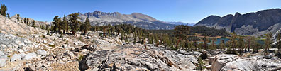 Climbing above the Little Five Lakes on the Black Rock Pass trail, looking back east at the Kaweah's.