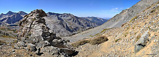 A unique rock formation on the Black Rock Pass trail, which follows the valley west (right) down