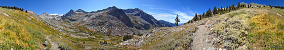 360 degree pano of Cliff Creek valley 2 miles west below Black Rock Pass. Center left is east, center right is west