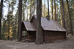 The handsome log lodge at Redwood Meadows, boarded up for the season days earlier