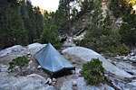 The only flat spot I could find was on this boulder above a rushing creek.