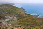 The trail climbs to the highest ridges where the winds gust and views are astounding. Looking southwest back towards Little Harbor beyond the ridge.