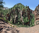 A cliff edge perch offers this view down into Russell Gulch and North Creek, which we'll descend to at right via a steep vertical trail.