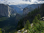 10:15 am. Crocker Point. Bridalveil Falls in foreground. The weather atop Half Dome and Clouds Rest cleared up nicely for a time.